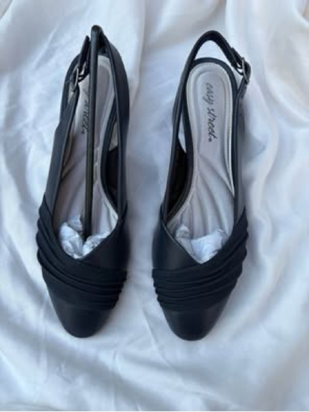 Easy Street Black Slingback Draped Front Flats